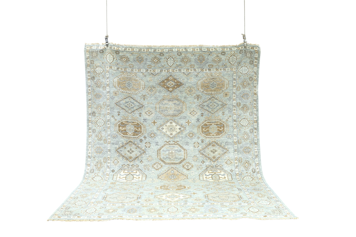 Decorative rug with geometric pattern on a white background