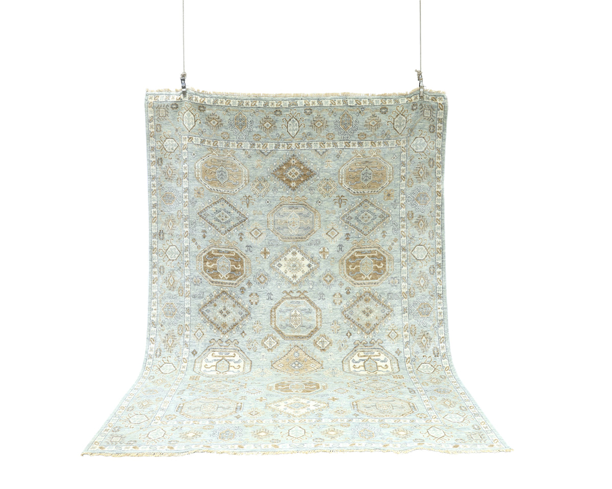 Decorative rug with geometric pattern on a white background