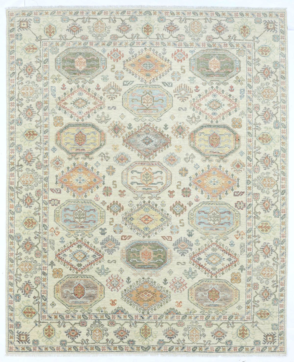 Decorative rug with geometric pattern on a light background