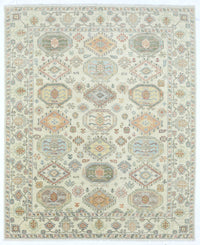 Decorative rug with geometric pattern on a light background