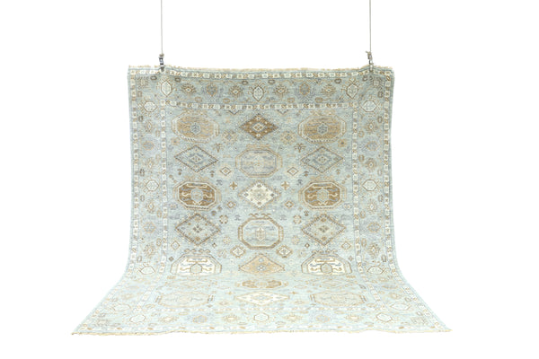 Decorative rug with geometric pattern on a white background